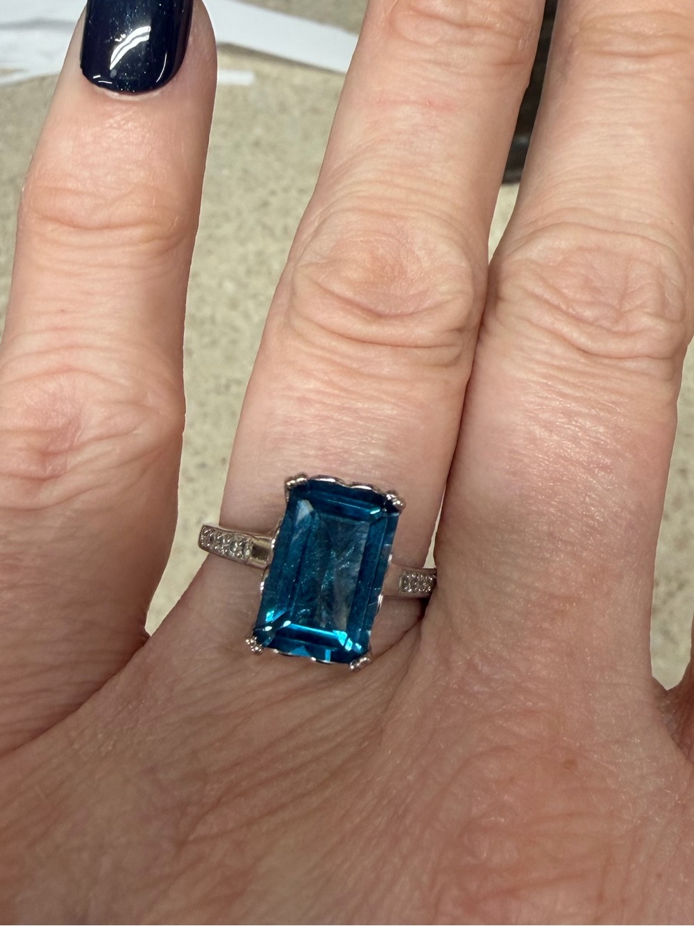 Blue Emerald-Cut Gemstone Ring - Unbranded